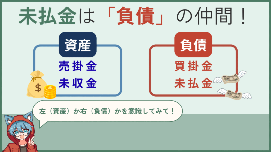 未払金は負債グループになる勘定科目