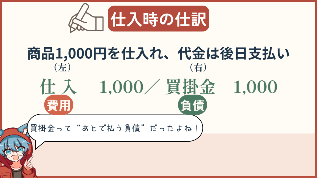買掛金発生の仕訳